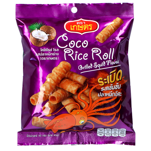 Kaset, Coco Rice Rolls, Squid Flavour, 40g